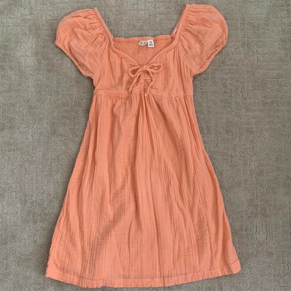 Roxy Orange Ruched Tie Front Babydoll Dress